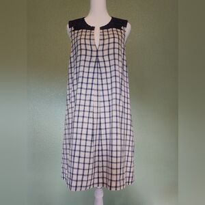 Madewell Off White Blue Embroidered Sunray Shirt Dress Plaid Shift Size L Linen